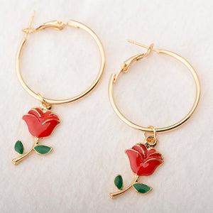 Open image in slideshow, Rose Hoop Earrings
